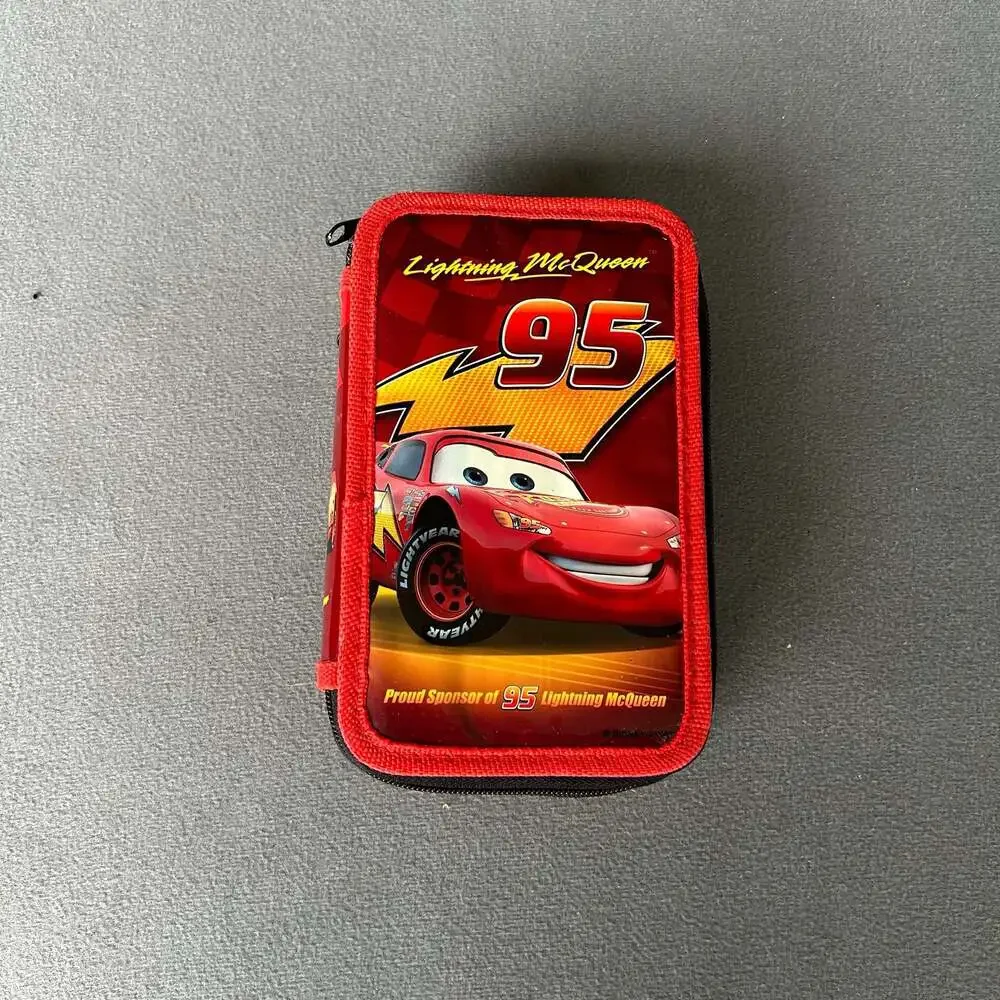Disney Pixar Cars Lightning McQueen 3-Zipper 3D Embossed Stationery Pencil Case